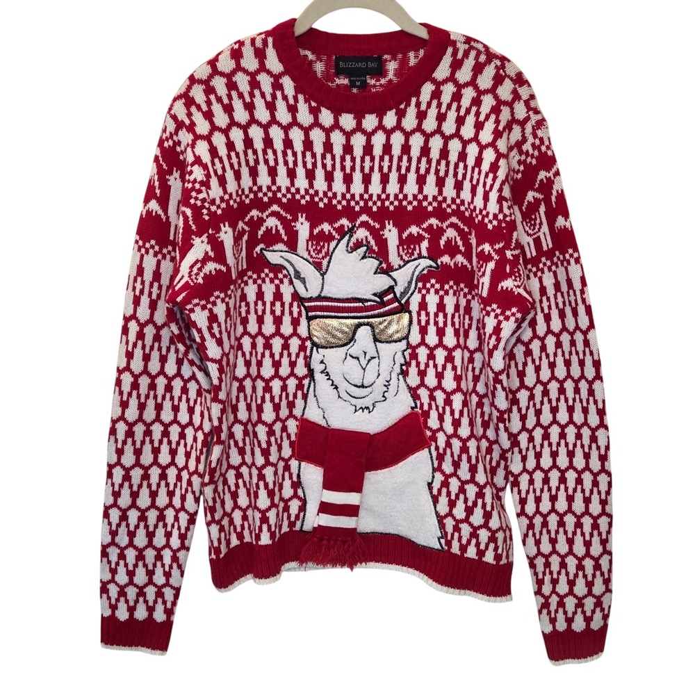 Blizzard Bay Mens Ugly Christmas Sweater Llama Alpaca Red White E79826 Medium